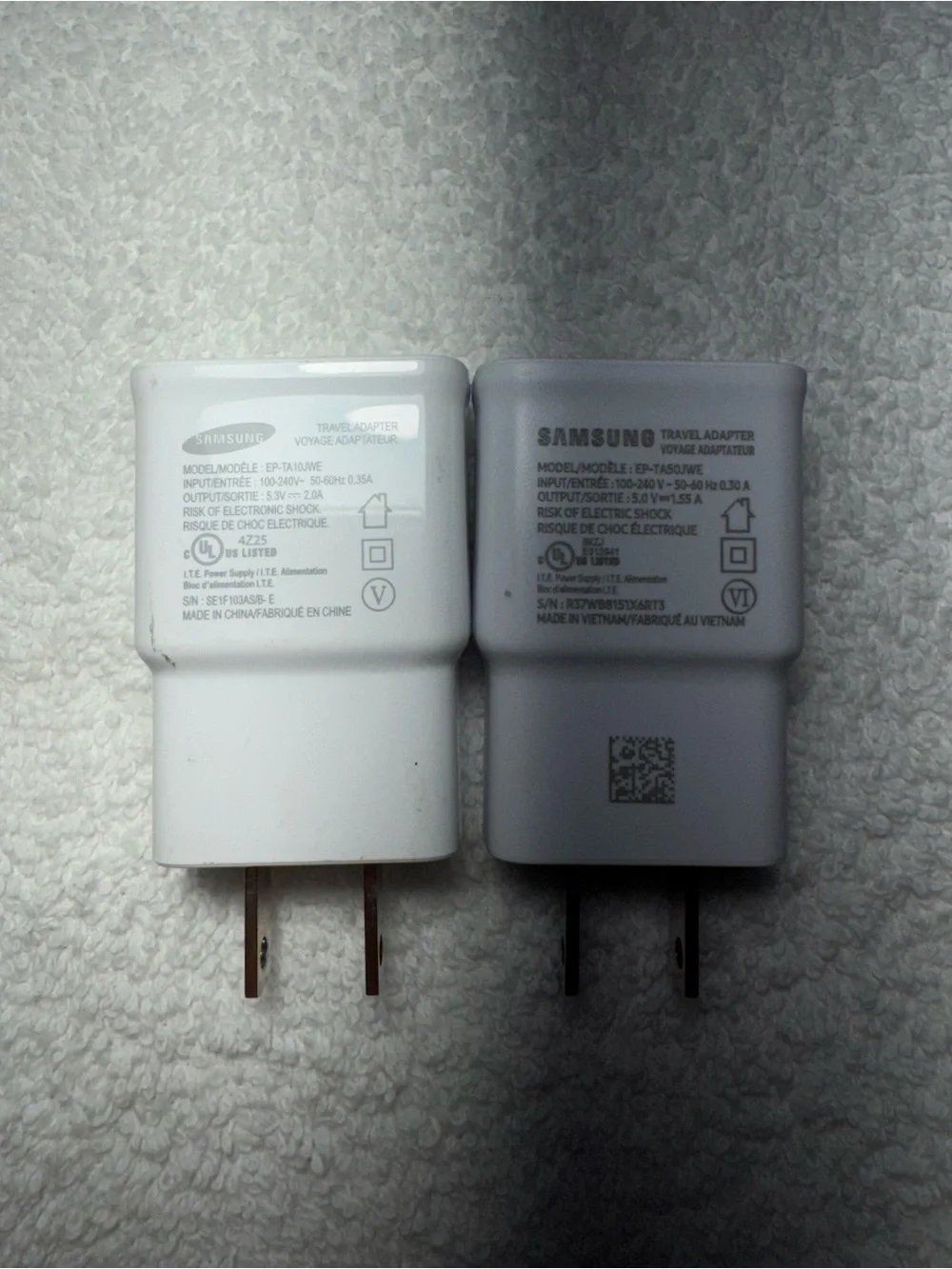 Lot Of 2 Genuine Original Samsung EP-TA10JWE / EP-TA50JWE Charger Adapters